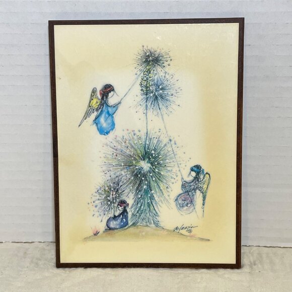 Vintage Signed Rafael Angel Ceramic Wall Art With Wooden Frame - Picture 5 of 16